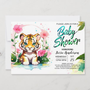 Jungle Blossoms Tiger Baby Dusche Einladung