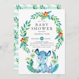 Jungle Blue Rhinoceros Kinderdusche Einladung