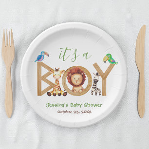 Jungle Boy Baby Dusche Niedlich Safari Tiere Holz Pappteller