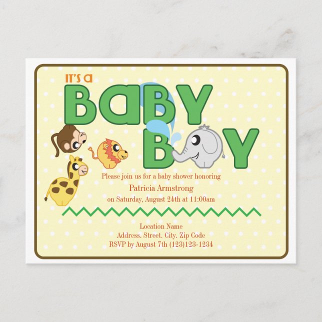 Jungle Boy Baby Dusche Postcard Einladung (Vorderseite)