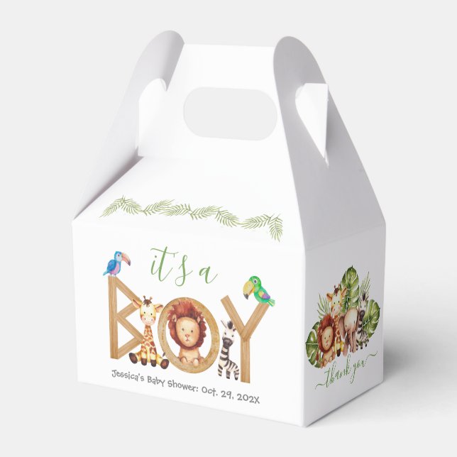 Jungle Boy Niedlich Safari Tiere Wood Baby Dusche Geschenkschachtel (Vorderseite)