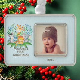 Jungle Boys Baby's 1. Weihnachts-Foto Ornament Rahmen-Ornament Silber