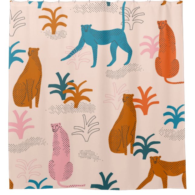 Jungle Cheetah: Funky Tropical Pattern. Duschvorhang (Vorderseite)
