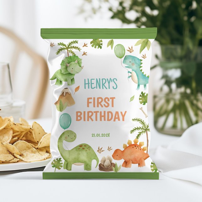 Jungle Cute Dinosaur 1st Birthday Chip Bag Wrapper Flyer (Von Creator hochgeladen)