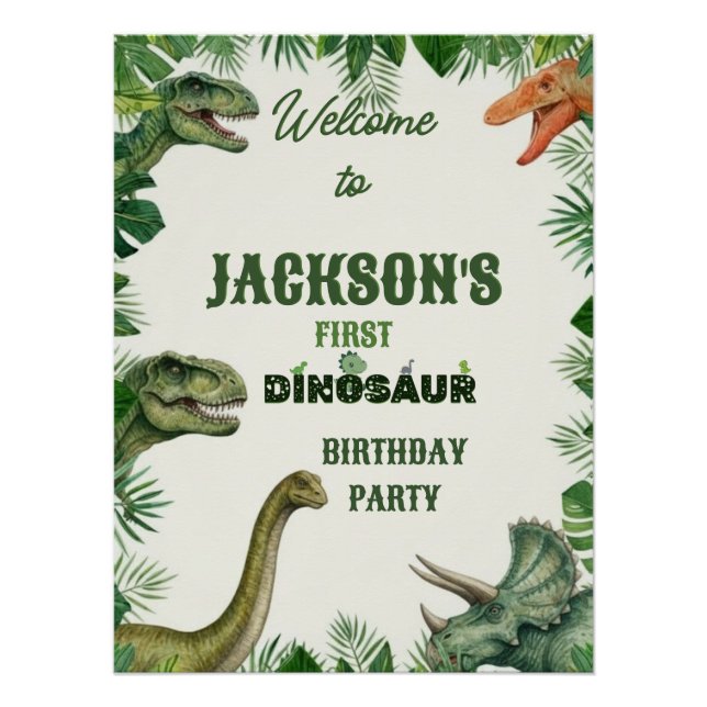 Jungle Dinosaur Roar Welcome Birthday Sign Poster (Vorderseite)