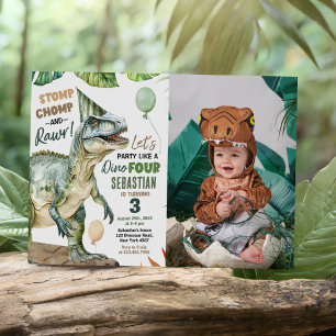 Jungle Dinosaur T Rex 3. Geburtstag Party Foto Einladung