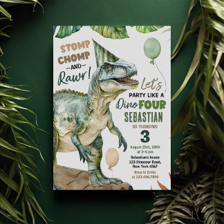Jungle Dinosaur T Rex 3. Geburtstags-Party Einladung