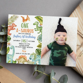 Jungle Dinosaurier 1. Geburtstag Einladung