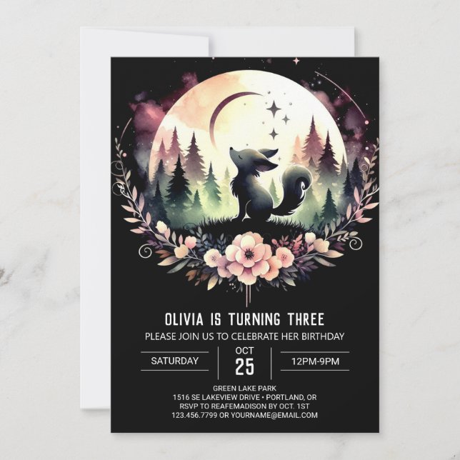 Jungle Dreamy Wolf Birthday Einladung (Vorderseite)