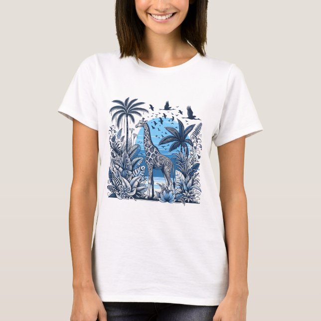"Jungle Elegance: Giraffe in a Tropical Paradise" T-Shirt (Vorderseite)