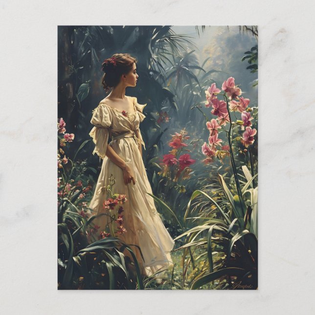 Jungle Elegante: Vintages Orchid Portrait Postkarte (Vorderseite)