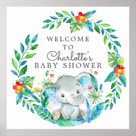 Jungle Elephant Baby Dusche Willkommen Poster