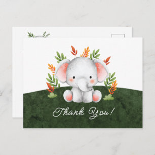Jungle Elephant Babydusche Danke Postcard Postkarte