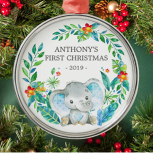 Jungle Elephant Baby's First Christmas Ornament Aus Metall