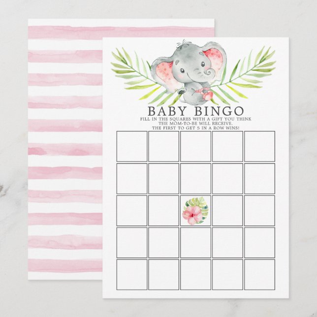 Jungle Elephant BINGO Baby Showspiel Einladung (Vorne/Hinten)