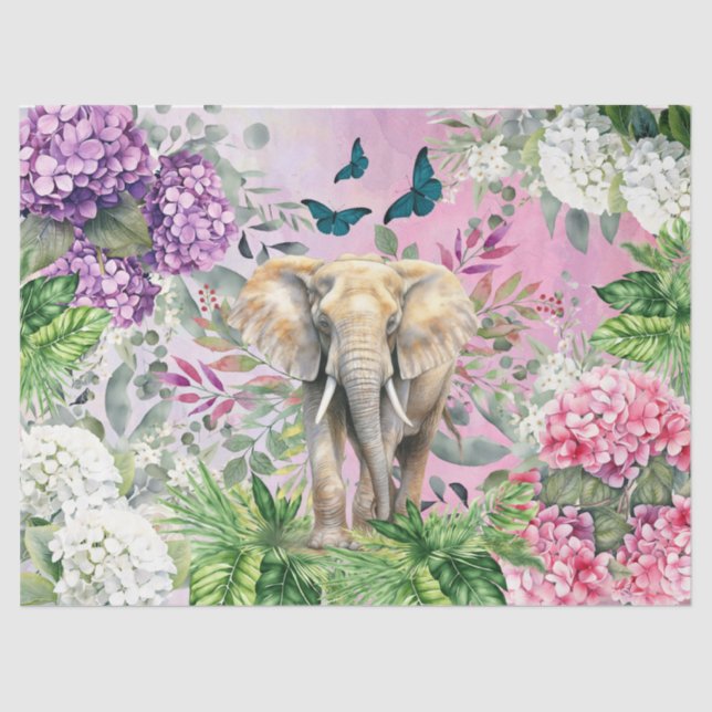Jungle Elephant & Hydrangeas & Schmetterlinge Seidenpapier (Vorderseite)