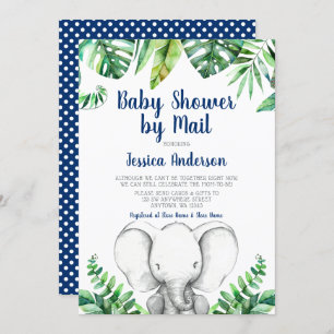 Jungle Elephant Navy Boy Baby Shooter by Mail Einladung