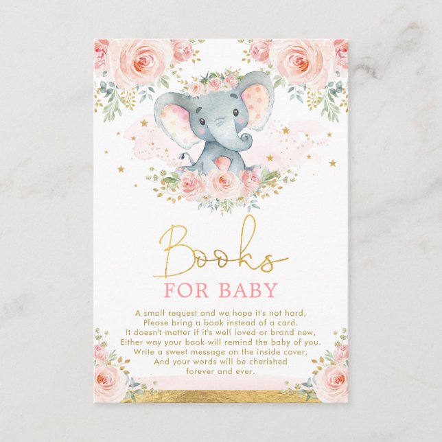 Jungle Elephant Pink Blush Floral Books for Baby Begleitkarte (Vorderseite)