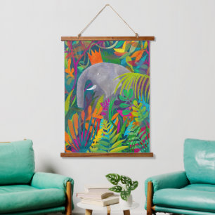 Jungle Elephant Wandteppich Mit Holzrahmen