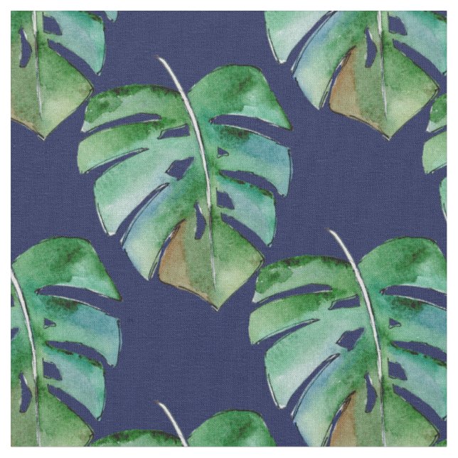Jungle Ferns on Blue Stoff (Nahaufnahme)