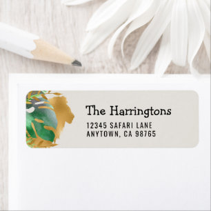 Jungle Foliage Gold Lion Green Ecru Return Address