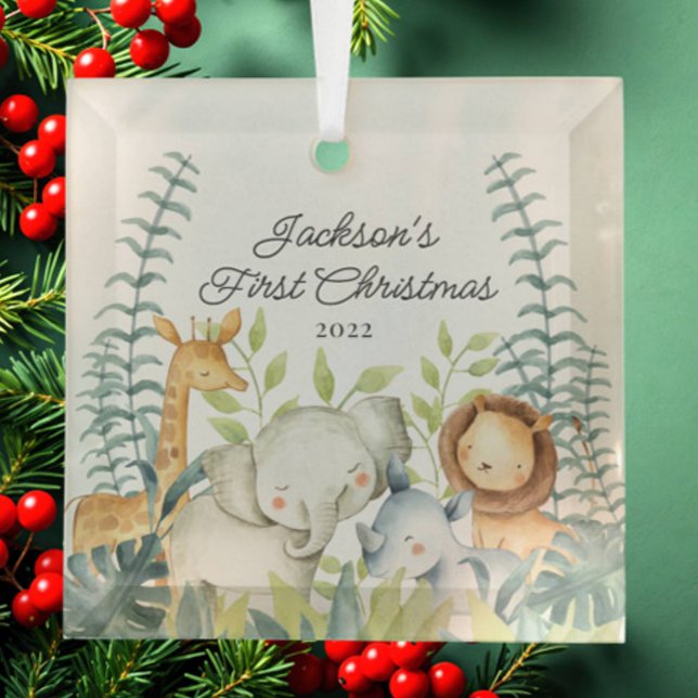 Jungle Foto Boys Baby's First Christmas Ornament Aus Glas (Von Creator hochgeladen)