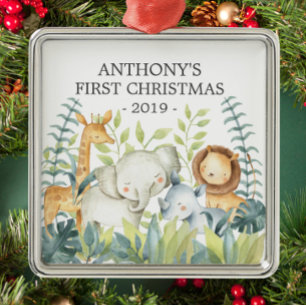 Jungle Foto Boys Baby's First Christmas Ornament Aus Metall