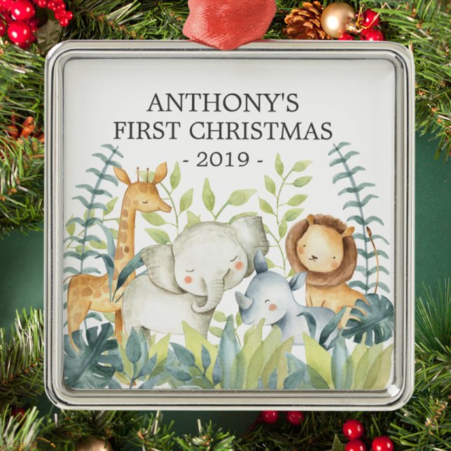 Jungle Foto Boys Baby's First Christmas Ornament Aus Metall (Von Creator hochgeladen)