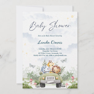 Jungle Friends Driving Car Baby Shower Einladung