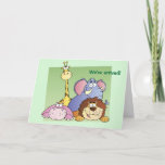 Jungle Friends Kid's Birthday Card Karte<br><div class="desc">Auf dieser niedlichen Kindergeburtenkarte finden sich vier Cartoon-Dschungeltiere,  darunter eine Giraffe,  ein Elefant,  ein Hippo und ein Löwe auf einem zweifarbigen grünen Hintergrund. Der Text vorne und innen ist vollständig anpassbar,  sodass Sie ihn ändern können,  um alles zu sagen,  was Sie wollen.</div>