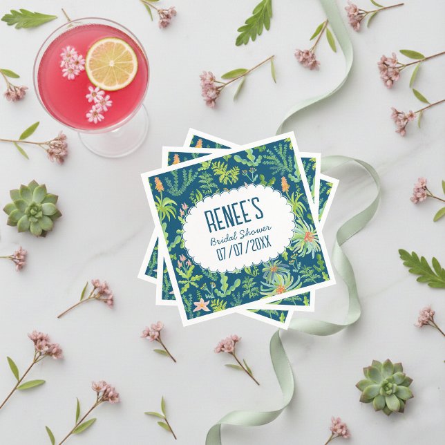 Jungle Garden Watercolor Custom BRIDAL SHOWER Serviette (Jungle Garden Watercolor Hand-painted floral botanical Custom BRIDAL SHOWER Napkins
)