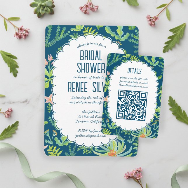 Jungle Garden Watercolor Custom QR BRIDAL SHOWER Begleitkarte (Jungle Garden Watercolor hand-painted Custom QR BRIDAL SHOWER Enclosure Card
)