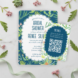 Jungle Garden Watercolor Custom QR BRIDAL SHOWER Begleitkarte