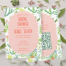 Jungle Garden Watercolor Custom QR  BRIDAL SHOWER Einladung