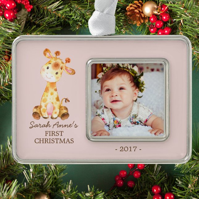 Jungle Giraffe Babys 1. Weihnachtsfeier Foto Ornam Rahmen-Ornament Silber (Von Creator hochgeladen)