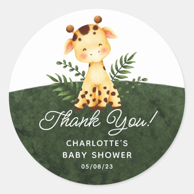 Jungle Giraffe Favor Classic Round Sticker (Vorderseite)