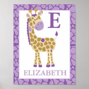 JUNGLE GIRAFFE LILA GIRL INDIVIDUELLE NAME DRUCKEN POSTER