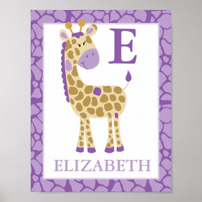 JUNGLE GIRAFFE LILA GIRL INDIVIDUELLE NAME DRUCKEN POSTER (Vorne)