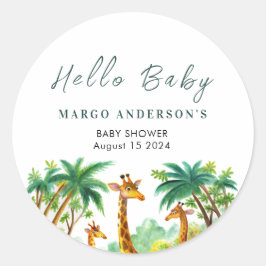 Jungle Giraffe Niedlich Elegant Hallo Babydusche Runder Aufkleber