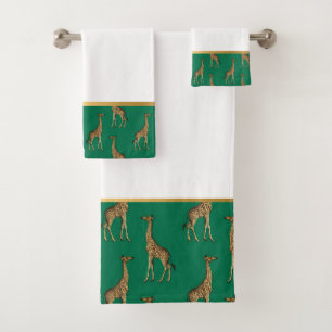 JUNGLE GIRAFFE TRIMMED GOLD BADEZIMMER TOWEL SET