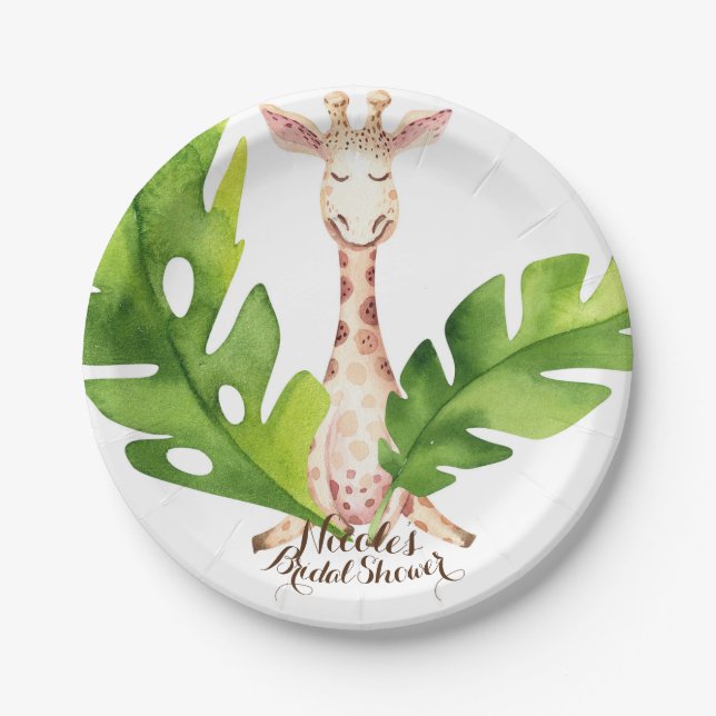 Jungle Giraffe Watercolor Baby Dusche Party Pappteller (Vorderseite)