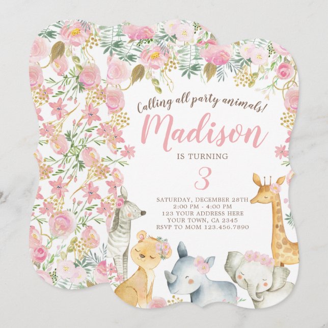 Jungle Girl Geburtstag Einladung (Vorne/Hinten)