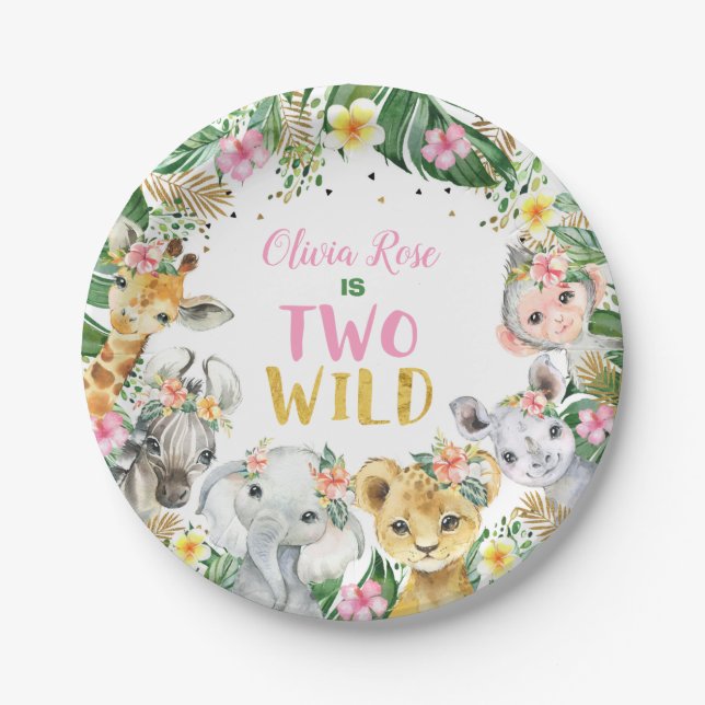 Jungle Girl Safari Tiere Papier Teller (Vorderseite)