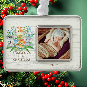 Jungle Girls Baby's 1. Weihnachts-Foto Ornament Rahmen-Ornament Silber