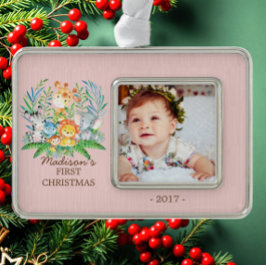 Jungle Girls Baby's 1. Weihnachts-Foto Ornament Rahmen-Ornament Silber