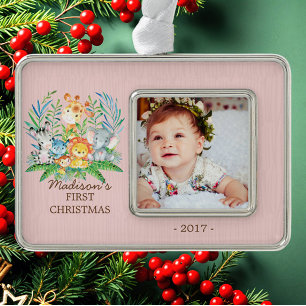 Jungle Girls Baby's 1. Weihnachts-Foto Ornament Rahmen-Ornament Silber