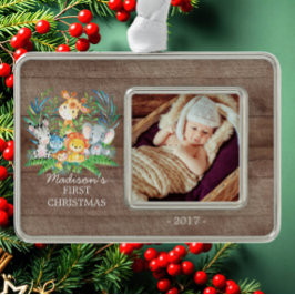 Jungle Girls Baby's 1. Weihnachts-Foto Ornament Rahmen-Ornament Silber