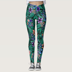 Jungle Green Coral Watercolor Grüne Muster Leggings