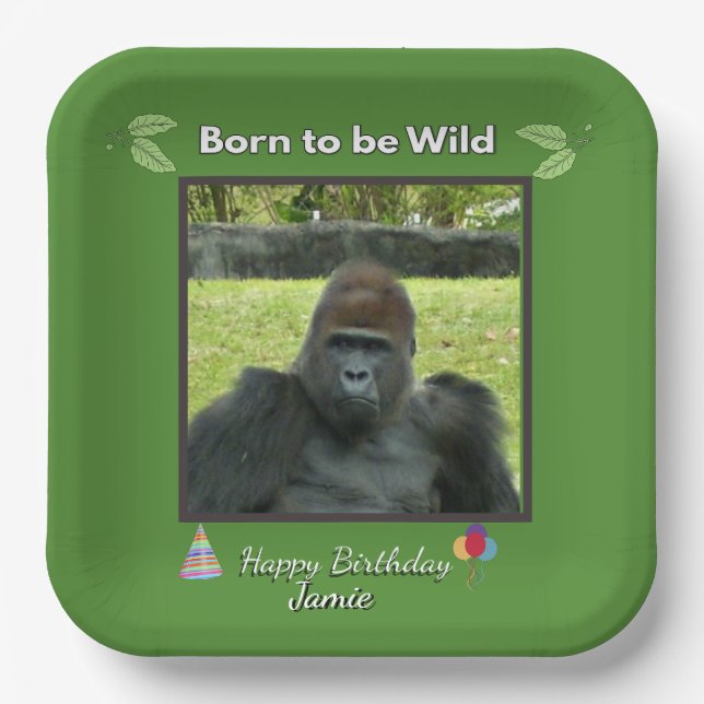 Jungle Green Gorilla Celebration Pappteller (Vorderseite)