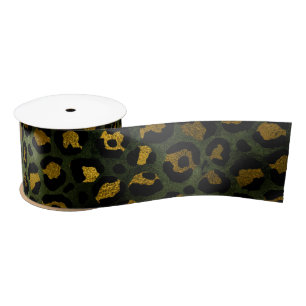 Jungle Green Yellow Cheetah Leopard Muster Satinband